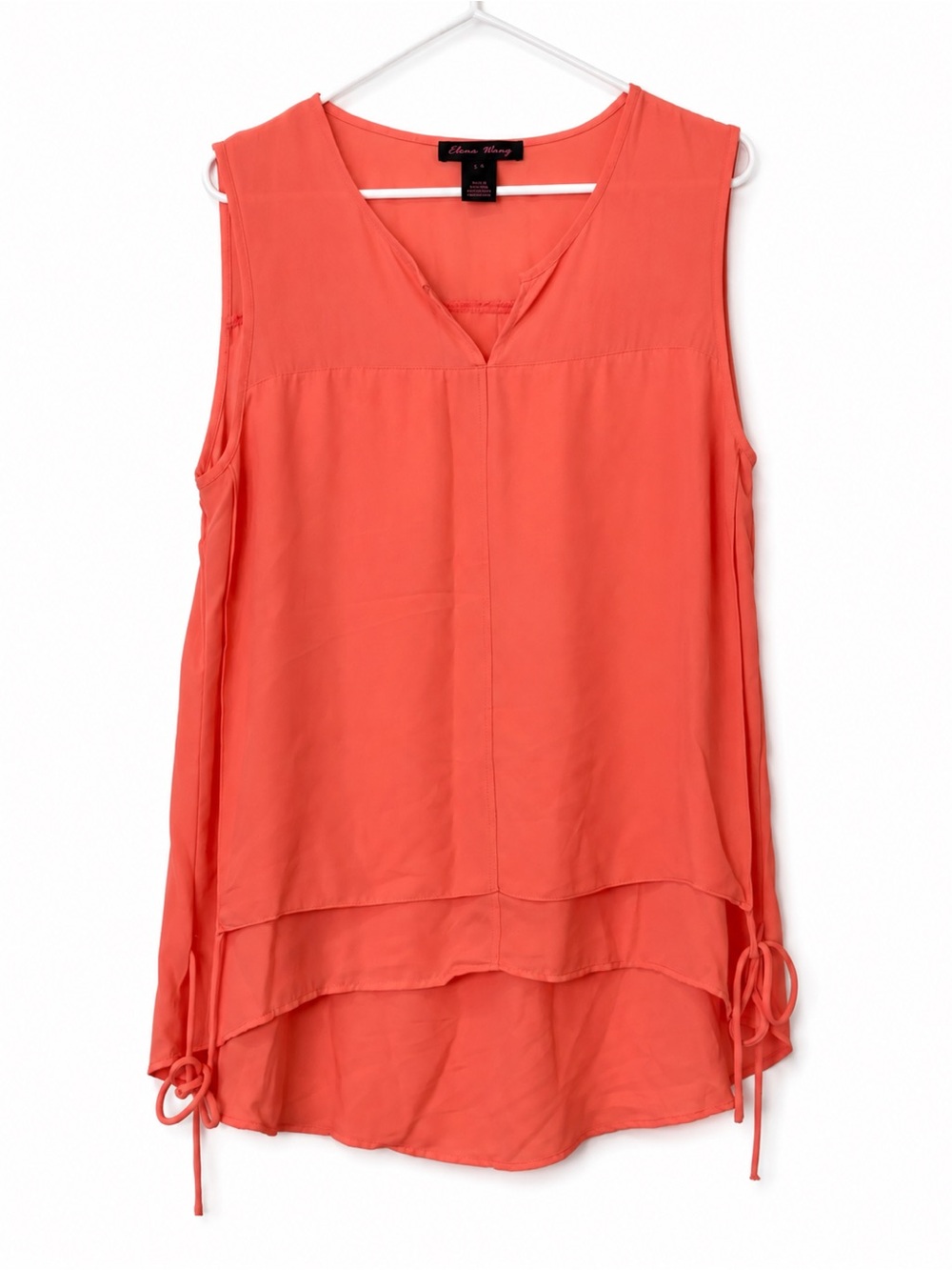 Elaine Wang Coral Layered Sleeveless Tunic Blouse Side Ties Large